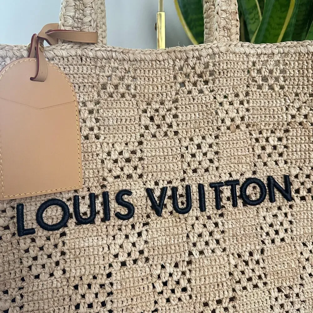 LOUIS VUITTON Summer Shopper Tote MM Natural Woven Raffia w/ Pochette